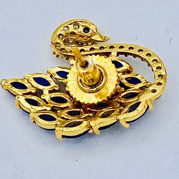Elegant Gold and Blue Sapphire Color Rhinestone Swan Brooch/Pin/Stick Pin Small - Picture 5 of 7